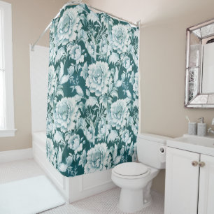 Green white/green repeat rose pattern shower curtain