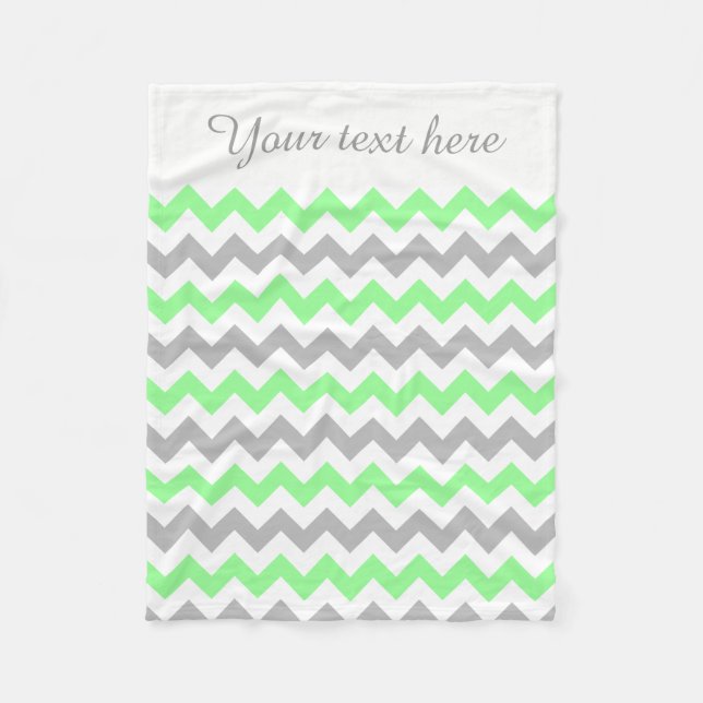 Green, White, Grey Chevron Custom Text Blanket (Front)