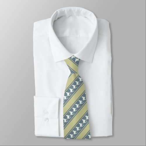 Green White Grey Heron Tie