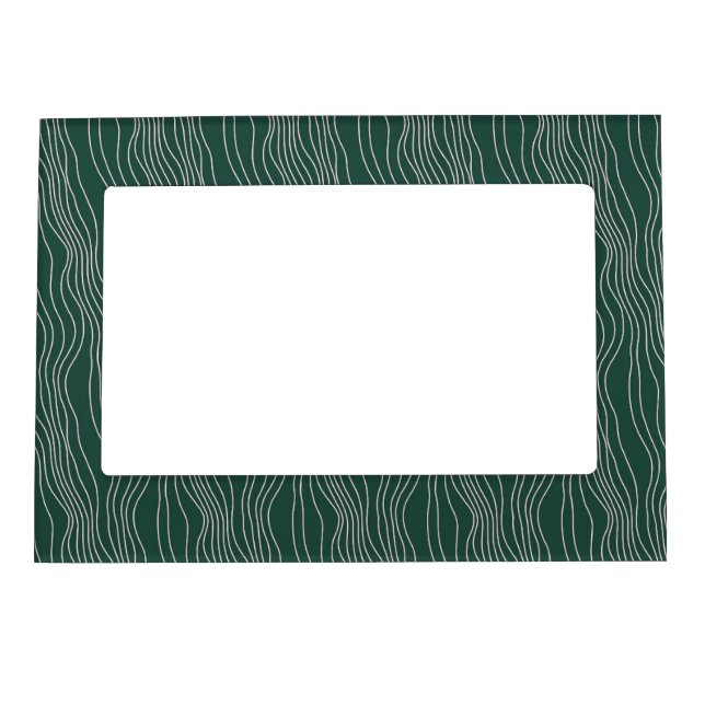 Green White hand drawn wavy line Magnetic Frame (Front)