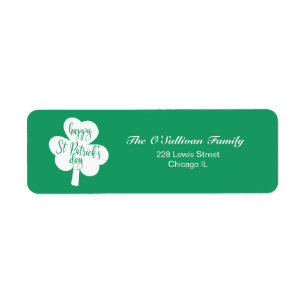 Green & White Happy St. Patrick's Day Shamrock Label