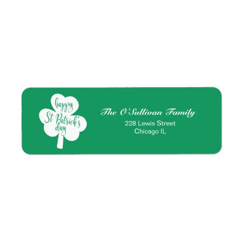 Green  White Happy St Patricks Day Shamrock Label