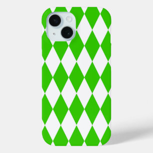 Green White Harlequin Diamonds Checkers Design iPhone 15 Case
