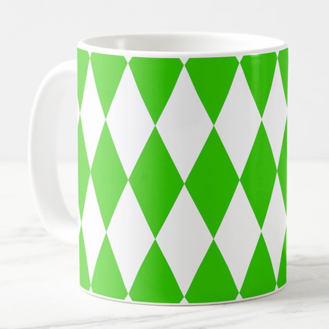Green White Harlequin Diamonds Checkers Design  Coffee Mug (Creator Uploaded)