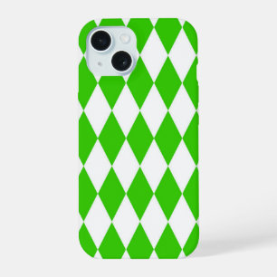 Green White Harlequin Diamonds Checkers Design iPhone 15 Case