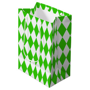 Green White Harlequin Diamonds Checkers Design  Medium Gift Bag