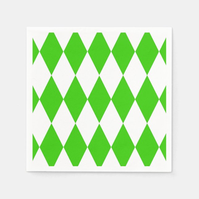 Green White Harlequin Diamonds Checkers Design  Napkins (Front)