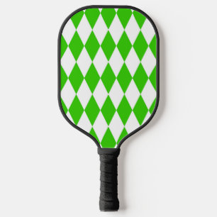 Green White Harlequin Diamonds Checkers Design  Pickleball Paddle