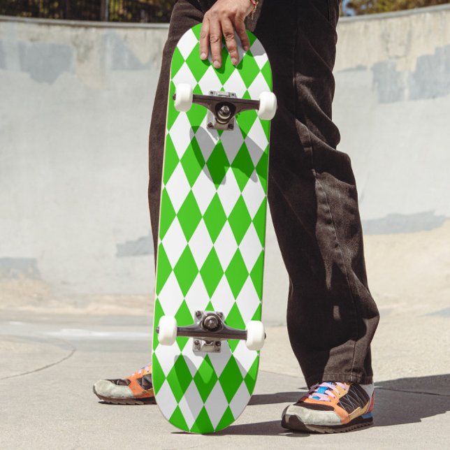 Green White Harlequin Diamonds Checkers Design  Skateboard (Creator Uploaded)