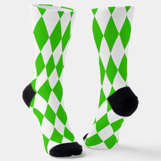 Green White Harlequin Diamonds Checkers Design  Socks (Creator Uploaded)