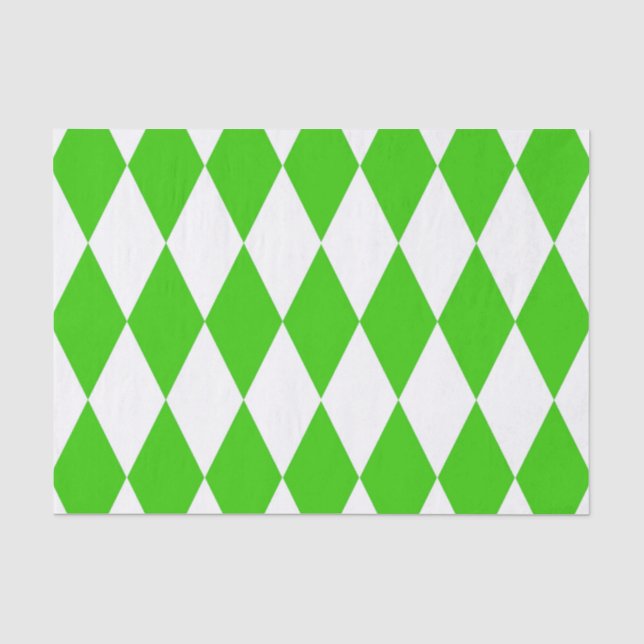 Green White Harlequin Diamonds Checkers Design  Tissue Paper (Front)