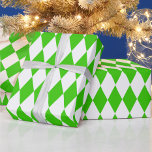 Green White Harlequin Diamonds Checkers Design  Wrapping Paper