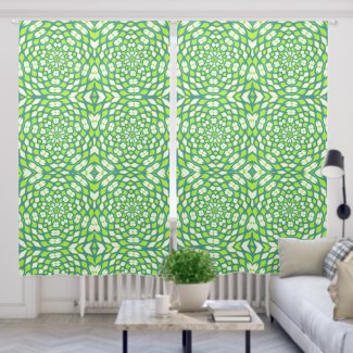 Green White Hawaiian Pattern Drapes Curtains