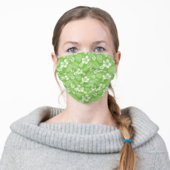 Green & White Hibiscus Flowers Adult Cloth Face Mask by JLBIMAGES at Zazzle