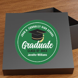 Green White High School Graduate Custom Graduation Classic Round Sticker