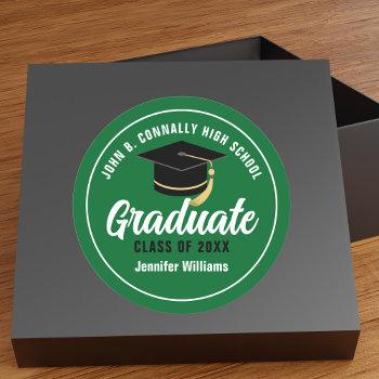 Green White High School Graduate Custom Graduation Classic Round Sticker by epicdesigns at Zazzle
