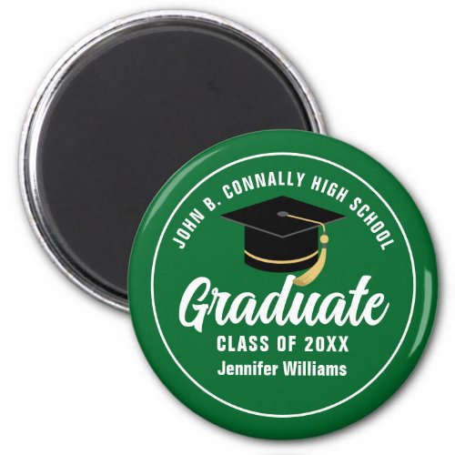 Green White High School Graduate Custom Graduation Magnet