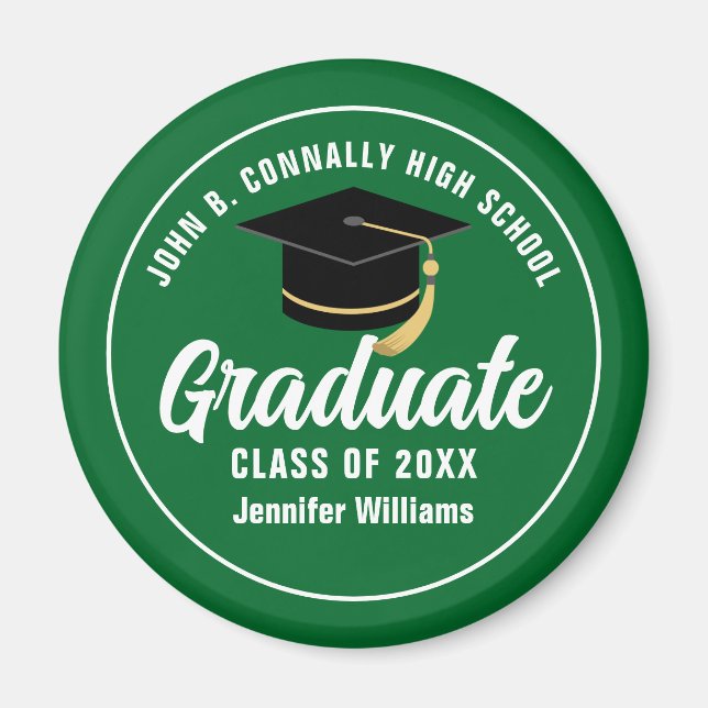 Green White High School Graduate Custom Graduation Magnet (Front)