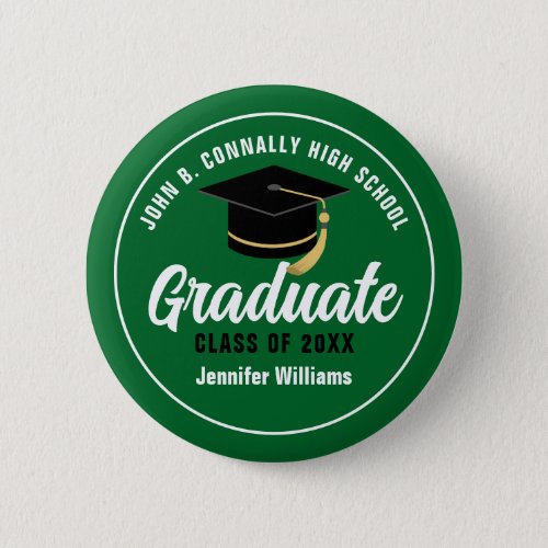 Green White High School Graduate Custom Name Tag Button