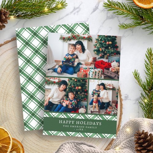 Green White Holiday Photo Collage Card