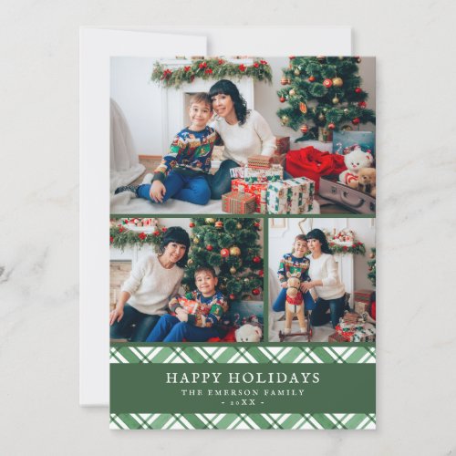 Green White Holiday Photo Collage Card