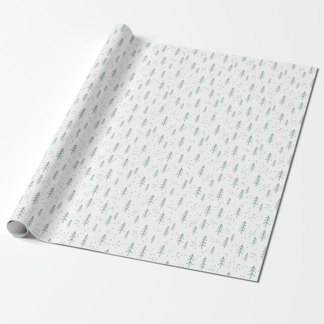 Green & White Holiday Tree Wrapping Paper (Unrolled)