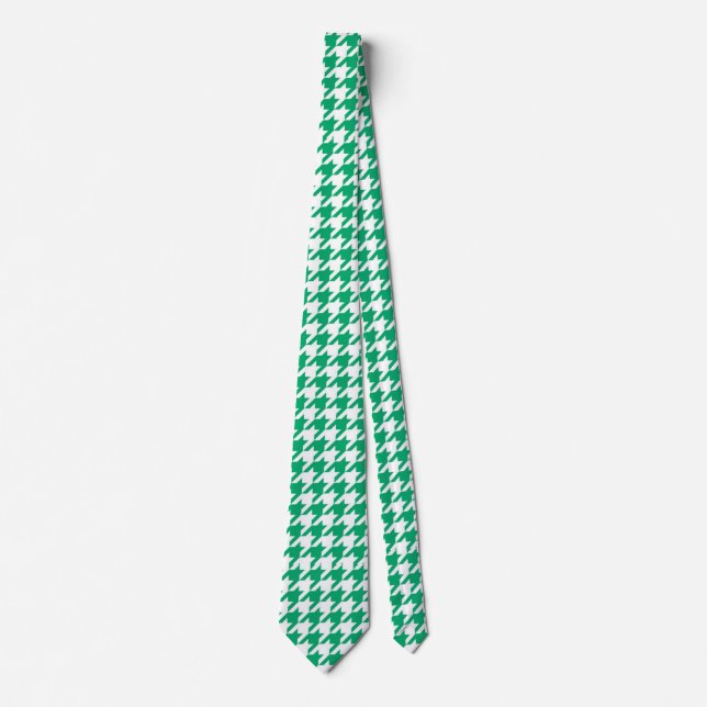 Green White Houndstooth Check Neck Tie (Front)