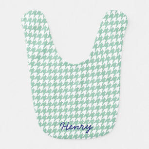 Green & White Houndstooth Monogram Baby Bib