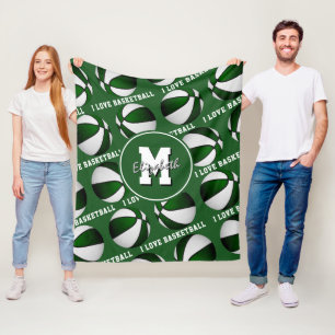 green white I love basketball team colors Fleece B Blanket