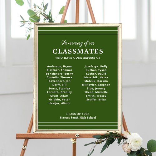 Green White In Memory Of Class Reunion Memorial Poster