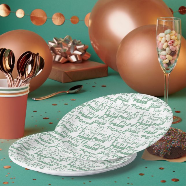 Green White Inspirational Peace  Paper Plates (Multi)