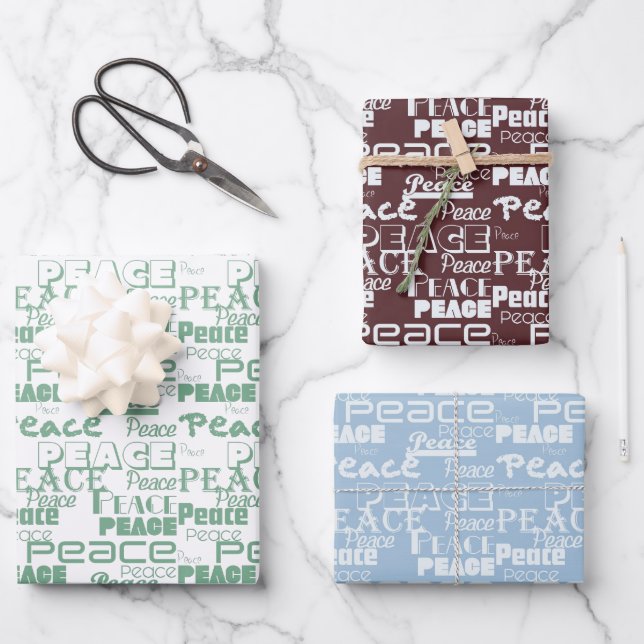 Green White Inspirational Peace  Wrapping Paper Sheets (Front)