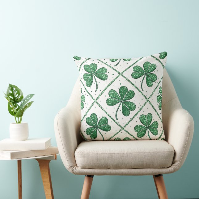 GREEN & WHITE IRISH CELTIC SHAMROCKS THROW PILLOW (Chair)