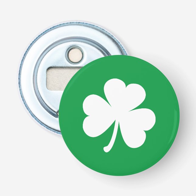 Green & White Irish Shamrock Bottle Opener (Front)