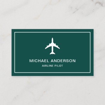 Green White Jet Aircraft Airplane Airline Pilot Business Card by ShabzDesigns at Zazzle
