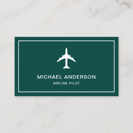 Green White Jet Aircraft Airplane Airline Pilot Business Card