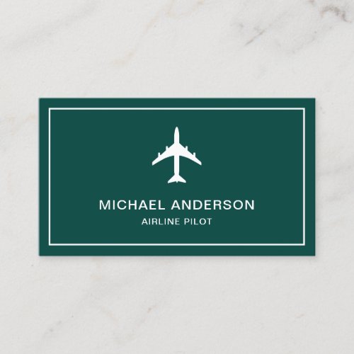 Green White Jet Aircraft Airplane Airline Pilot Business Card