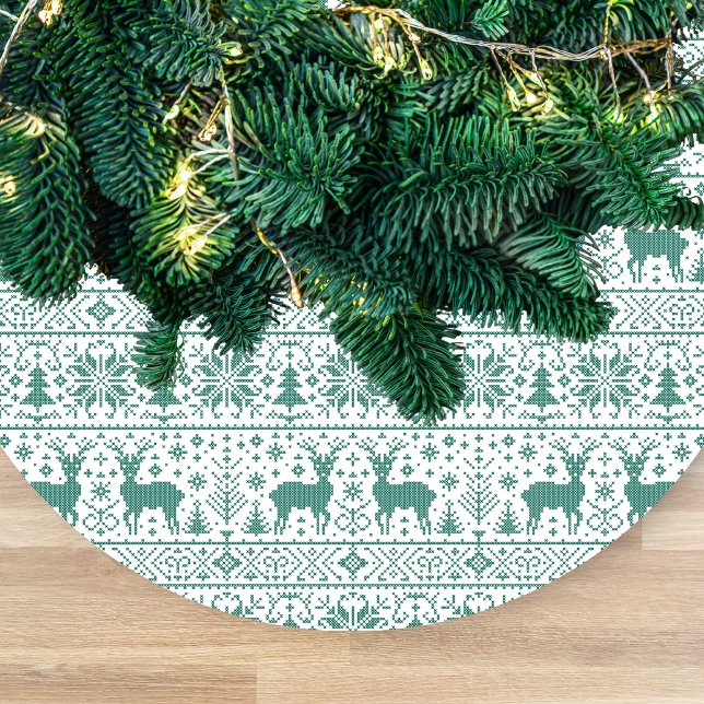 Green White Knit Ugly Sweater Pattern Script Name Fleece Tree Skirt (Creator Uploaded)
