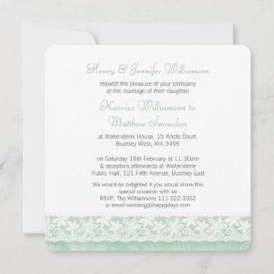 Green white lace wedding brides parents invitation