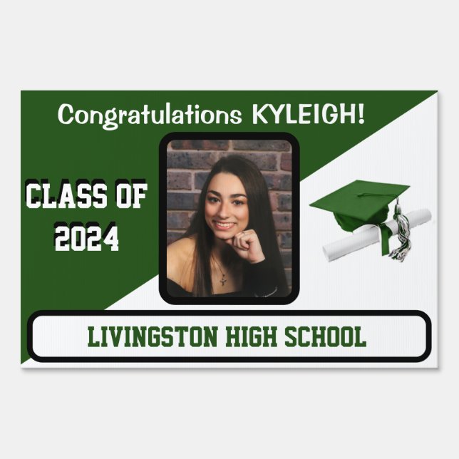 Green & White Large Two-Sided Graduation Lawn Sign (Front)