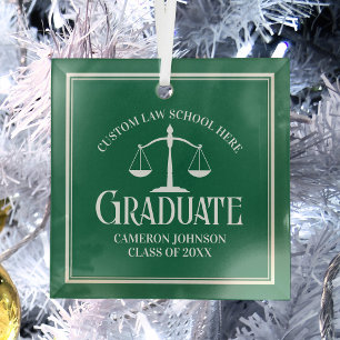 Green White Law School Graduation Christmas Glass Ornament