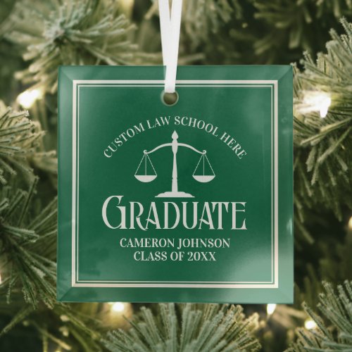 Green White Law School Graduation Christmas Glass Ornament