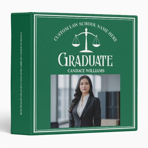 Green White Law School Graduation Photo Album 3 Ring Binder