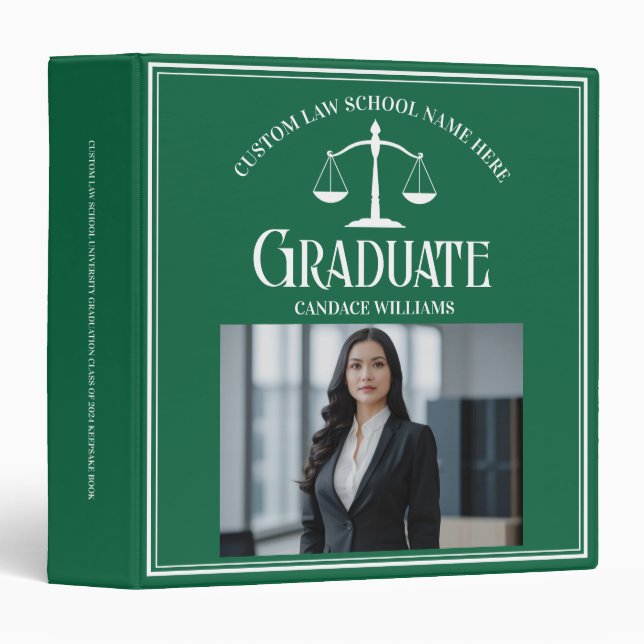 Green White Law School Graduation Photo Album 3 Ring Binder (Front/Spine)