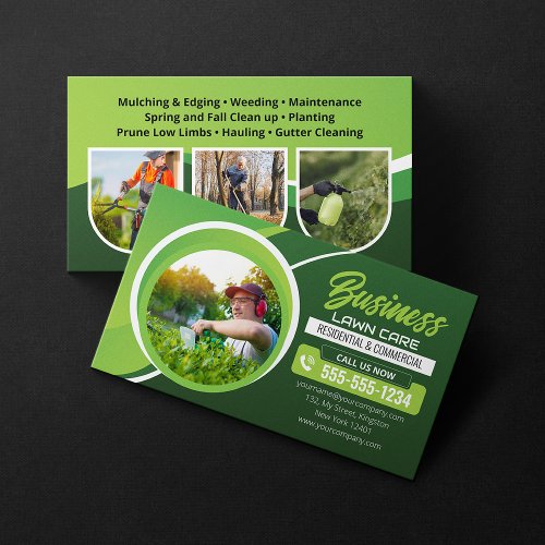 Green  white Lawn Care Landscaping Mowing Service Business Card