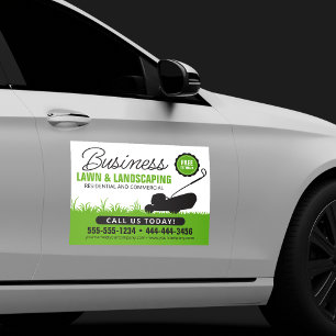 Green white Lawn Landscaping Service Lawncare Mow Car Magnet
