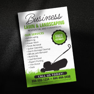 Green white Lawn Landscaping Service Lawncare Mow Flyer