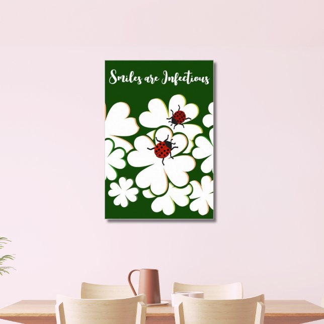 Green & White Leaf Lady Bug Smiles Are Infectious Poster (Smiles are Infectious, Clover & Ladybugs)