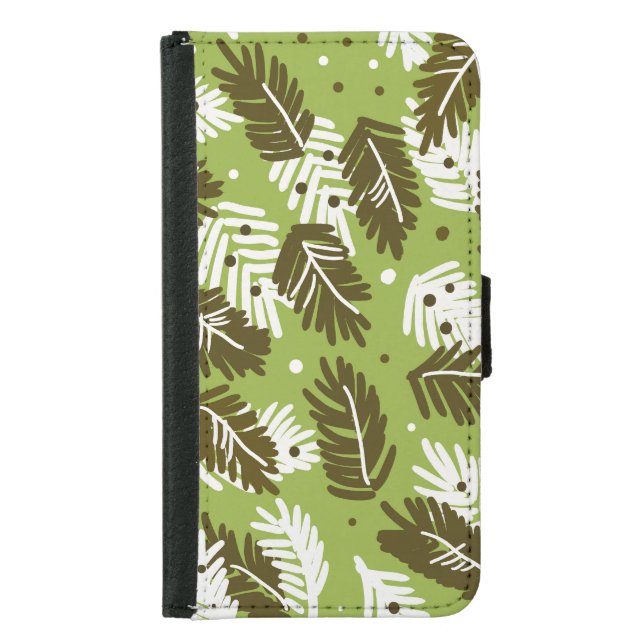 Green White Leaves: Coniferous Pattern Samsung Galaxy Wallet Case (Front)