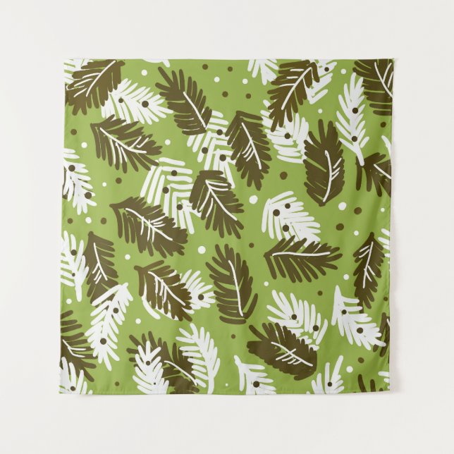 Green White Leaves: Coniferous Pattern Tapestry (Front)